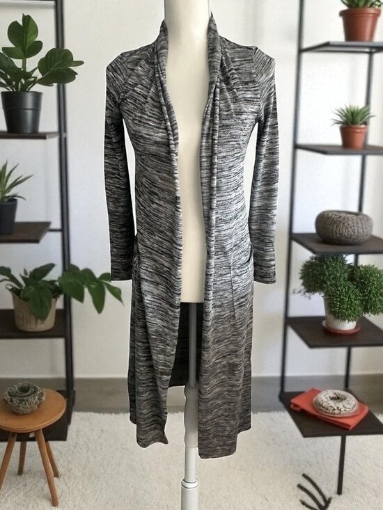 WHITE HOUSE BLACK MARKET WHBM Heathered Gray Long Length Cardigan Size XXS - Picture 1 of 6